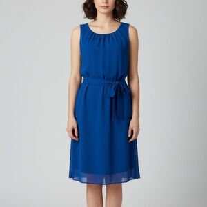 BR Factory Cobalt Blue Abby Tie Belt Chiffon Sleeveless Midi Dress Size 4